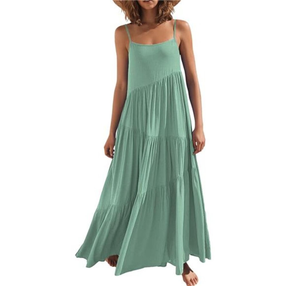 ANRABESS Women Summer Casual Loose Sleeveless Sundress Spaghetti Strap Flowy